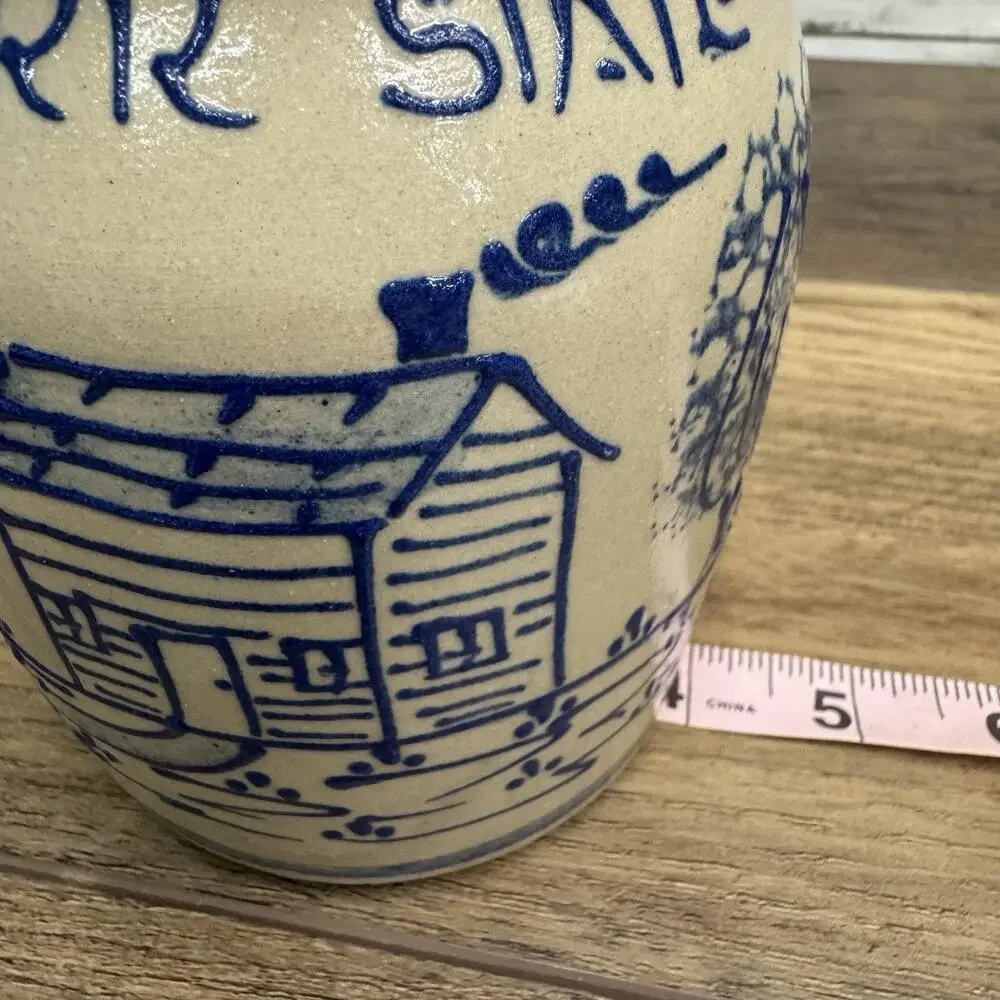 BBP Beaumont Brothers Pottery Clark State Salt-Glazed Crock -House, Trees 5.5”